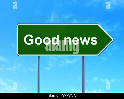 News concept: Buone notizie sul cartello stradale sullo sfondo Foto Stock