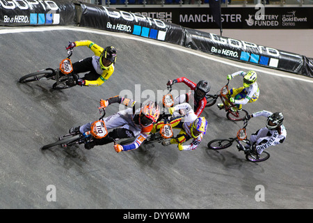 UCI BMX Supercross World Cup nazionale di Manchester centro ciclistico in Inghilterra, Regno Unito Foto Stock