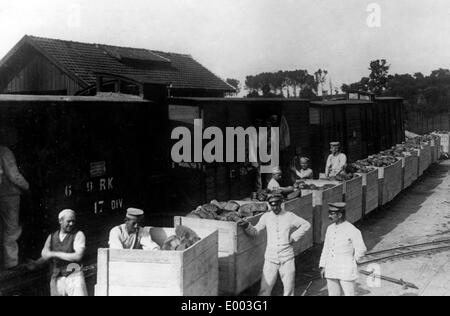 Fornitura di pane durante la guerra di trincea, 1915 Foto Stock