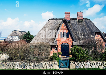 Frisone in paglia Cottage sull isola di Sylt; Friesenhaus auf Sylt Foto Stock