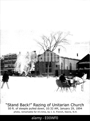 Chiesa unitaria essendo razed, Main Street, Keene New Hampshire Foto Stock