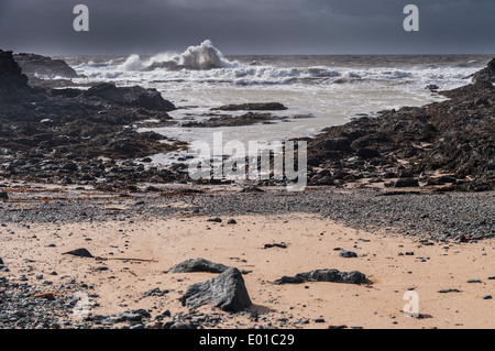 Porth Y Post spiaggia vicino TREARDDUR BAY Anglesey North Wales Foto Stock