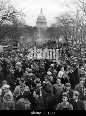 La crisi economica mondiale: Disoccupati manifestanti a Washington D.C., 1932 Foto Stock