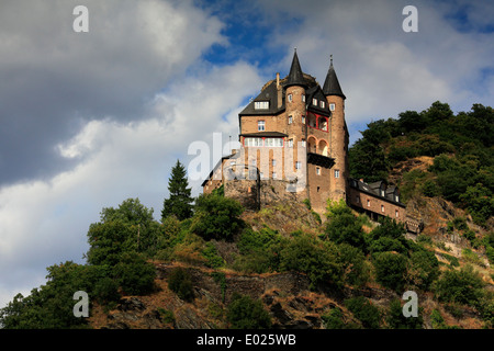 Foto di Katz castello affacciato sul fiume Reno al di sopra di San Goarshausen, Germania Foto Stock