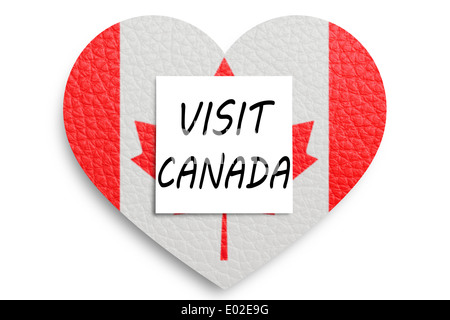A forma di cuore bandiera canadese, isolato su bianco Foto Stock