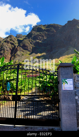 Madeira Portogallo. Porte all'entrata di una piantagione di banane nella località costiera di Paul do ma Foto Stock