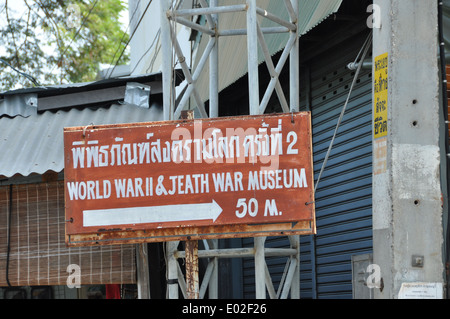 Segno per la Thailandia-Birmania Museo Ferroviario di Kanchanaburi, Thailandia. Foto Stock