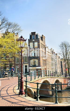 Prinsengracht Amsterdam i quartiere Jordaan, Noord Holland, Paesi Bassi Foto Stock