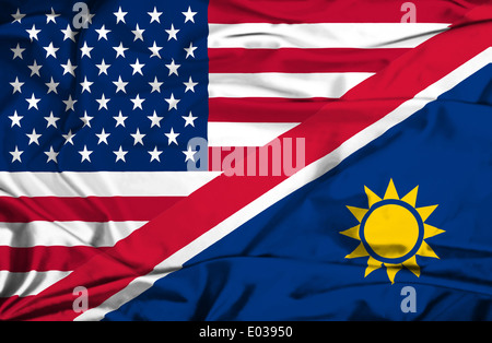 Sventola bandiera della Namibia e USA Foto Stock