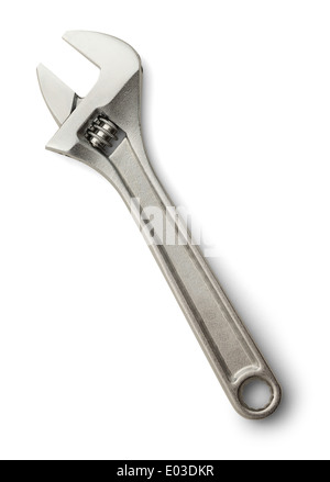 Argento metallico Monkey Wrench isolati su sfondo bianco. Foto Stock