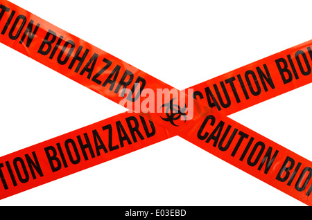 Arancione e nero attenzione nastro Biohazard. Isolato su sfondo bianco. Foto Stock