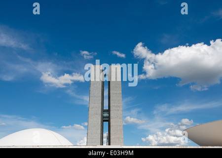 Congresso nazionale complesso progettato dall architetto Oscar Niemeyer, Brasilia, Brasile Foto Stock