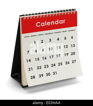 Calendario generico con i giorni e le date isolati su sfondo bianco. Foto Stock