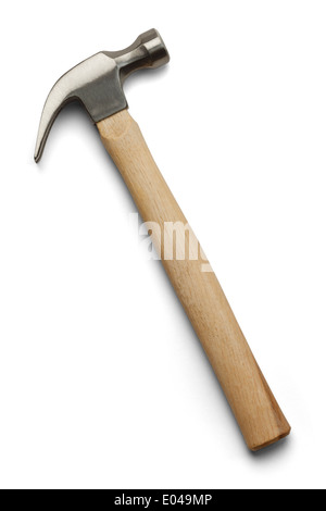 Completare il martello in metallo e con manico in legno isolato su sfondo bianco. Foto Stock