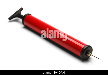 Pompa rosso con ago isolato su sfondo bianco. Foto Stock