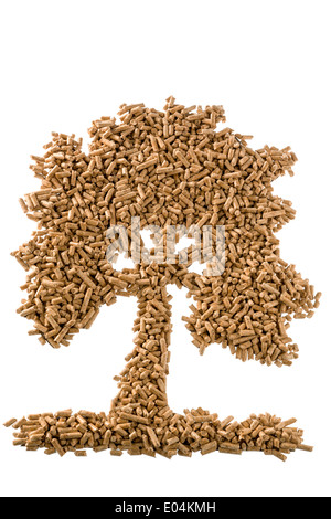 Foto simbolico albero da agglomerati in forma di Pellets per riscaldamento e il calore da alternativa, crescendo ancora energia., Symbolfoto Baum aus Pellets fue Foto Stock