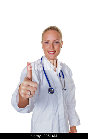 Un giovane medico con Stethoskop nella sua pratica medica., Eine junge aerztin mit Stethoskop in ihrer Arztpraxis. Foto Stock