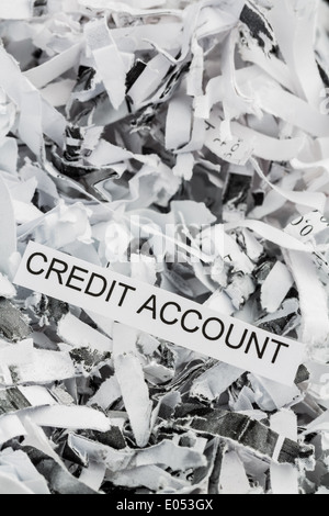 Brandello di carta con il lemma di credito conto, foto simbolica per la distruzione dei dati, di finanziamento e di credito Foto Stock