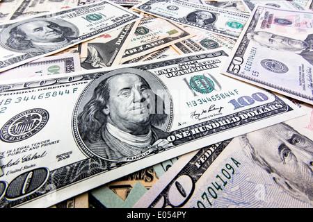 .America dollaro segno di dollaro dollaro dollaro segni di luce note del dollaro di denaro negli Stati Uniti economia americana valuta money bank nota banca Foto Stock