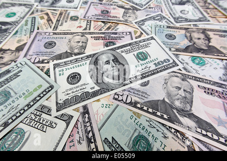 .America dollaro segno di dollaro dollaro dollaro segni di luce note del dollaro di denaro negli Stati Uniti economia americana valuta money bank nota banca Foto Stock