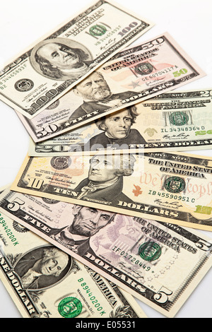 .America nota banca banconote dollaro segno di dollaro dollaro dollaro segni di luce note del dollaro di rilievo ufficio fiscale fiscale indennità denaro ba Foto Stock