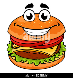 Funny cartoon gustoso hamburger. Foto Stock