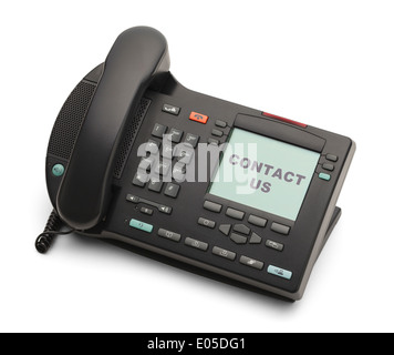 Nero Telefono Business Contact Us isolati su sfondo bianco. Foto Stock