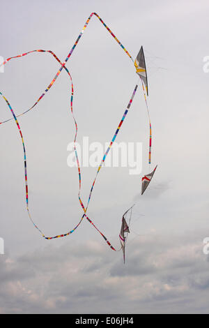 Weymouth, Regno Unito. 04 Maggio, 2014. I visitatori si radunano per guardare la varietà di coloratissimi aquiloni danza alla musica in cielo a Weymouth Kite Festival Credito: Carolyn Jenkins/Alamy Live News Foto Stock