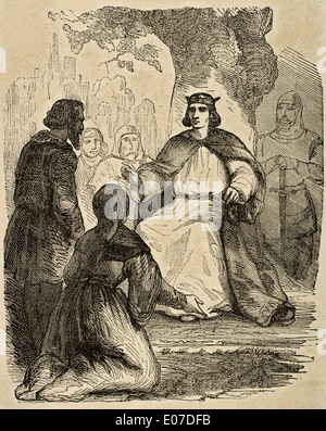 Luigi IX o Saint Louis (1214-1270). Re di Francia. St Louis amministrare la giustizia sotto un faggio. Incisione. Foto Stock