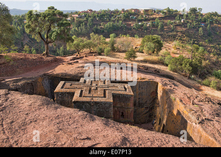 La roccia scavate chiesa di Bet Giyorgis in Lalibela, Etiopia Foto Stock