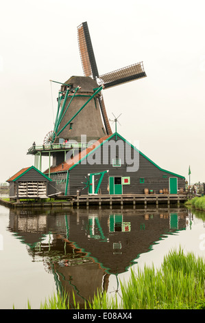 DE KAT MULINO A VENTO OLANDESE E CANAL a Zaanse Schans HOLLAND IN PRIMAVERA Foto Stock