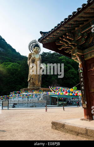 Golden statua di Maitreya, Beopjusa tempio complesso, Corea del Sud, Asia Foto Stock