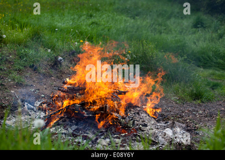 In prossimità di fiamme dei falò in un giardino REGNO UNITO Foto Stock