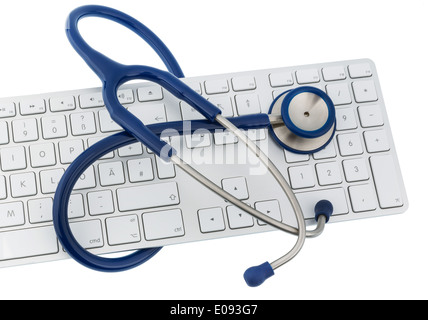 Stethoskop e della tastiera di un computer, simbolico foto fue diagnostica e gestione appuntamento, Stethoskop und Tastatur eines Foto Stock