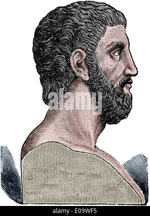 Alcibiades, figlio di Cleinias (450-404 a.C.). Statista ateniese, oratore e generale. Incisione. Ritratto. Colore Foto Stock