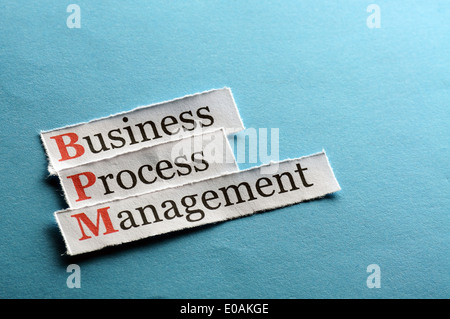 Il BPM business process management su carta blu Foto Stock