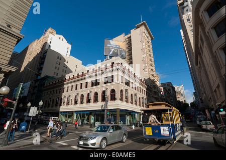 Funivia in Powell Street - Union Square di San Francisco, California, Stati Uniti d'America Foto Stock