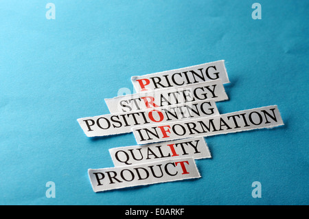 Acronimo di profitto nel concetto di business, parole sulla carta tagliata hard light Foto Stock
