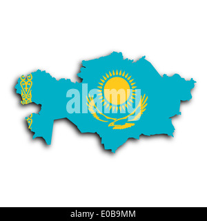 Mappa di Kazakistan riempito con la bandiera nazionale Foto Stock