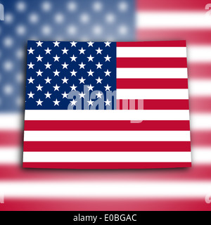 Mappa del Wyoming riempito con la bandiera nazionale Foto Stock