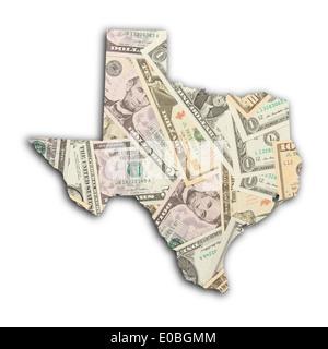 Mappa di Texas riempito di dollari USA Foto Stock