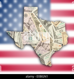 Mappa di Texas riempito di dollari USA Foto Stock