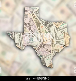 Mappa di Texas riempito di dollari USA Foto Stock