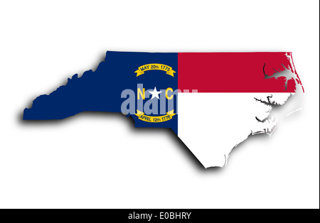 Mappa della Carolina del Nord e riempito con il flag di stato Foto Stock