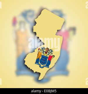 Mappa di New Jersey riempito con il flag di stato Foto Stock