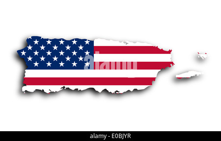 Mappa di Puerto Rico riempito con la bandiera nazionale Foto Stock