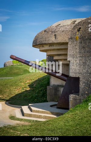 Il tedesco 150mm pistola a Longues-sur-Mer batteria - parte del D-Day tedesco sistema di difesa, Normandia Francia Foto Stock