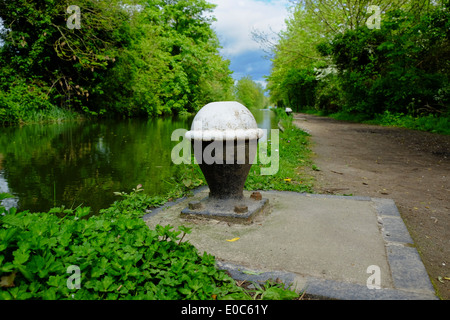 Mooring bollard sul Grand Union Canal, Aylesbury Foto Stock