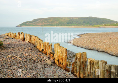 Hurlstone Point & Bossington Hill visto da Porlock Weir Foto Stock