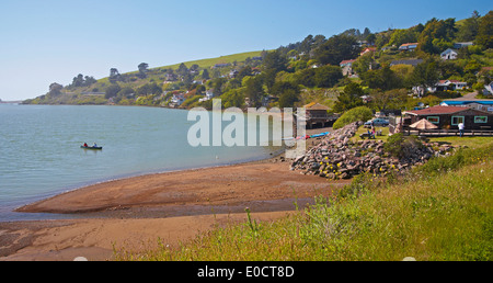 Città balneare Jenner presso la foce del fiume russo, Oceano Pacifico, capra Rock State Beach, Sonoma, Highway 1, CALIFORNIA, STATI UNITI D'AMERICA, Foto Stock
